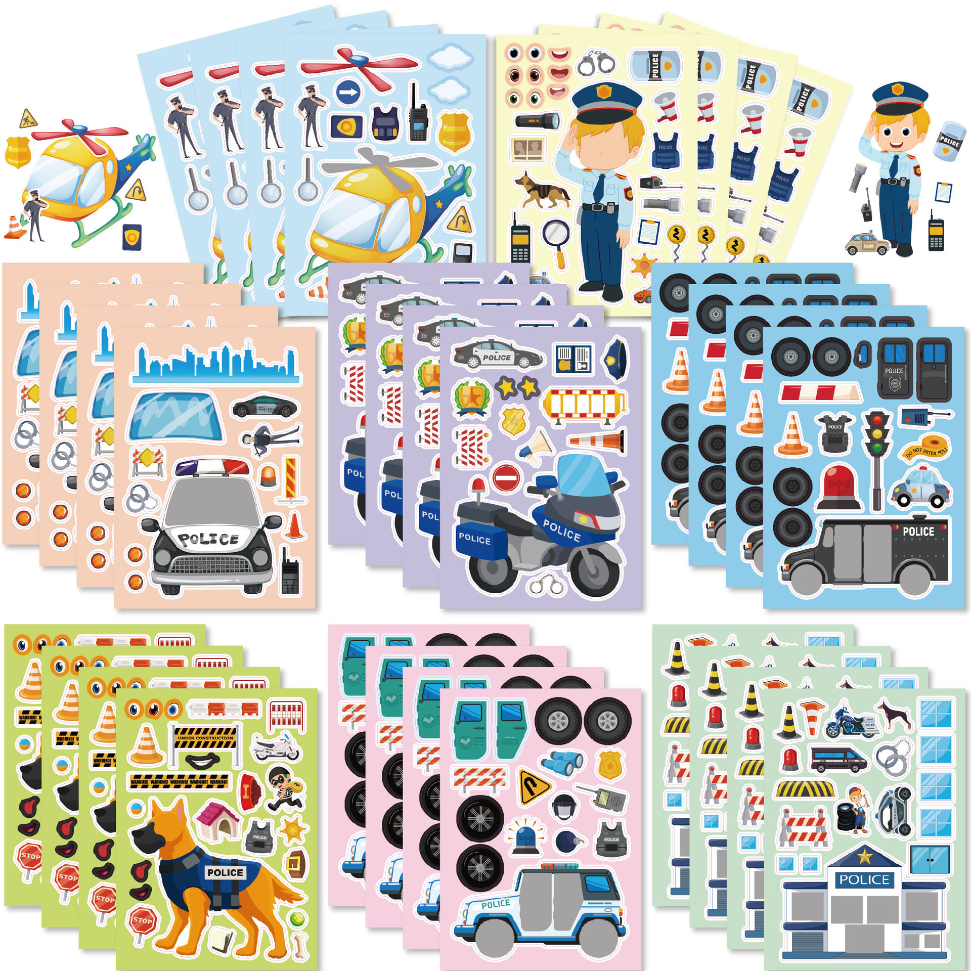 Party Games Children - 16Sheets Cartoon Vocation Police Theme DIY