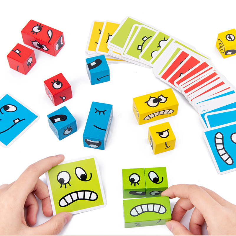 Party Games Kids Indoor - 1Pcs Expressions Matching Puzzles Games Wooden